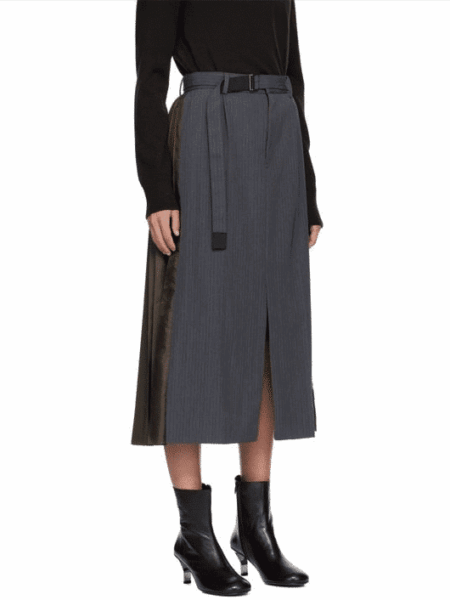 [사카이] 핀스트라이프 패턴 플리츠 스커트