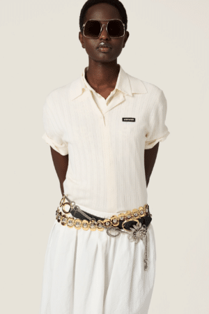 [미우미우] 캐시미어와 실크 소재의 폴로 스웨터 MMLA39 (2 COLORS)