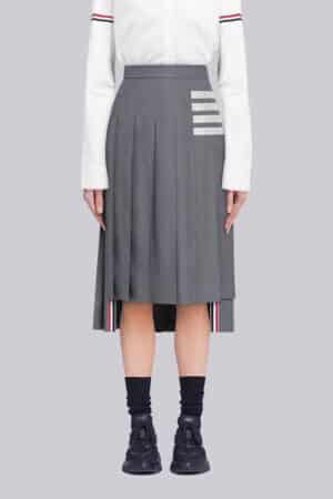 [톰브라운] 플레인 위브 4-바 플리츠 미디 스커트 (2 COLORS)