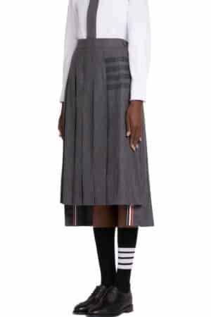 [톰브라운] 플레인 위브 4-바 플리츠 미디 스커트