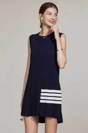 [톰브라운] 4-바 플리츠 바텀 슬리브리스 미니 원피스 (2 COLORS)