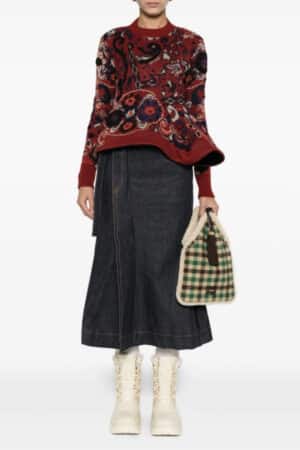 [사카이] 벨티드 디테일 플리츠 데님 스커트