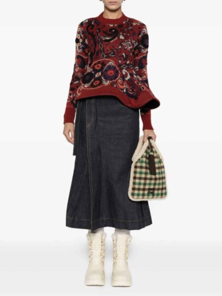 [사카이] 벨티드 디테일 플리츠 데님 스커트