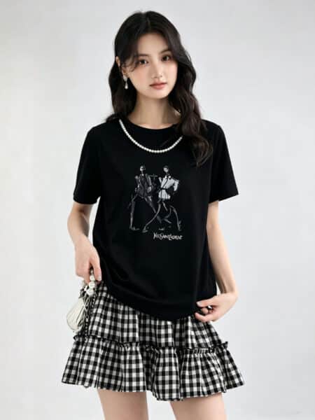 [생로랑] 프린트 디테일 반소매 티셔츠 (2 COLORS)