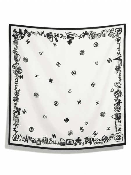 [샤넬] 아이코닉 심볼 스케치 실크 스퀘어 스카프