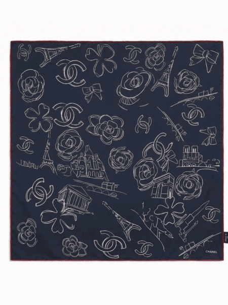 [샤넬] 25/26 크루즈 파리 스케치 실크 스퀘어 스카프 (2 COLORS)