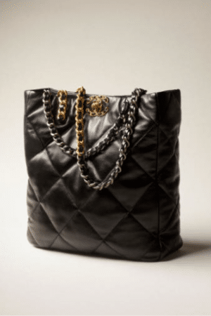 [샤넬] 19 쇼핑백 샤이니 램스킨 & 골드 메탈 블랙 AS3519