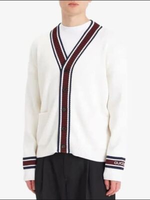 [구찌] 인타르시아 울 니트 가디건 화이트