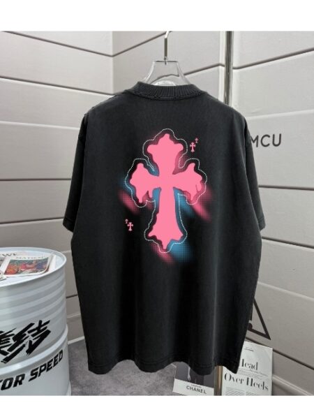 [크롬하츠] 핑크 크로스 로고 티셔츠 (4 COLORS)