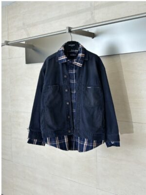 [발렌시아가] 체크 레이어드 데님 재킷