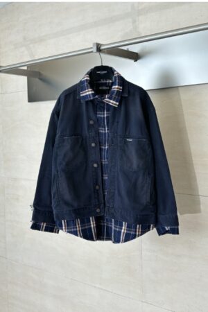 [발렌시아가] 체크 레이어드 데님 재킷