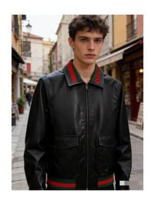 [구찌] 디테일 가죽 보머 자켓