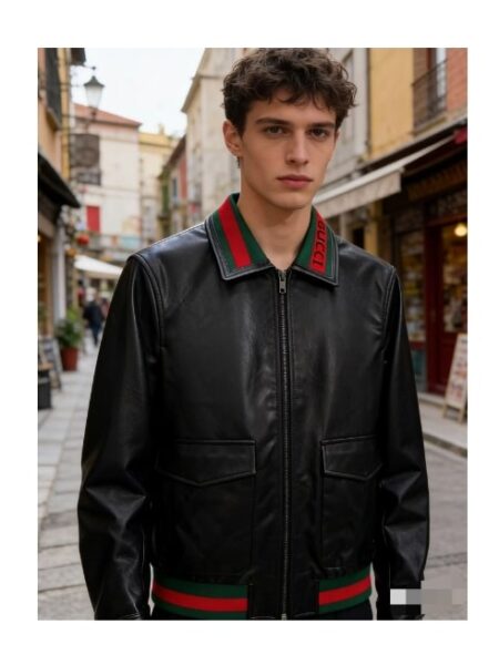 [구찌] 디테일 가죽 보머 자켓