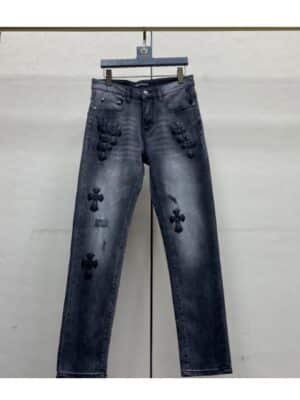 [크롬하츠] 블랙 크로스 패치 데님 팬츠