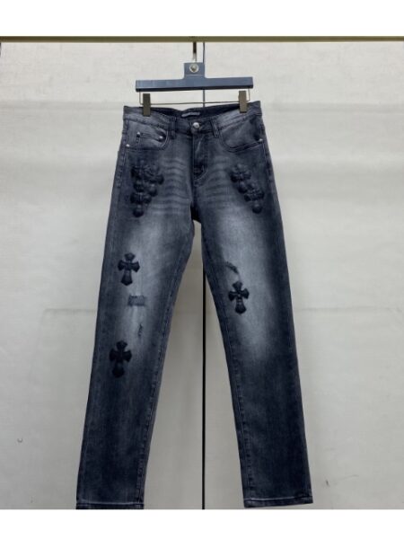 [크롬하츠] 블랙 크로스 패치 데님 팬츠