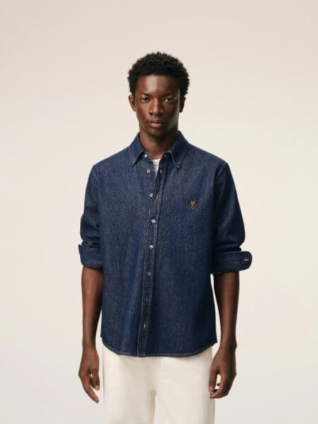 [아미] 드 쾨르 블루 데님 코튼 셔츠 USH786