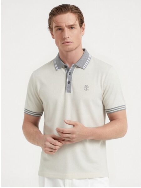 [브루넬로 쿠치넬리] 배색 니트 폴로 셔츠 (2 COLORS)