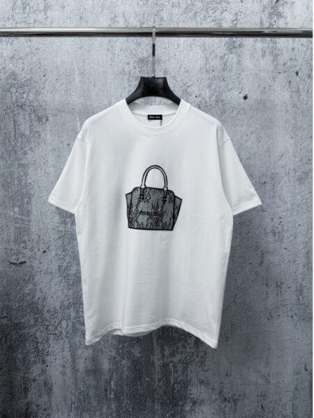 [미우미우] 핸드백 프린트 반팔 티셔츠  (2 COLORS)