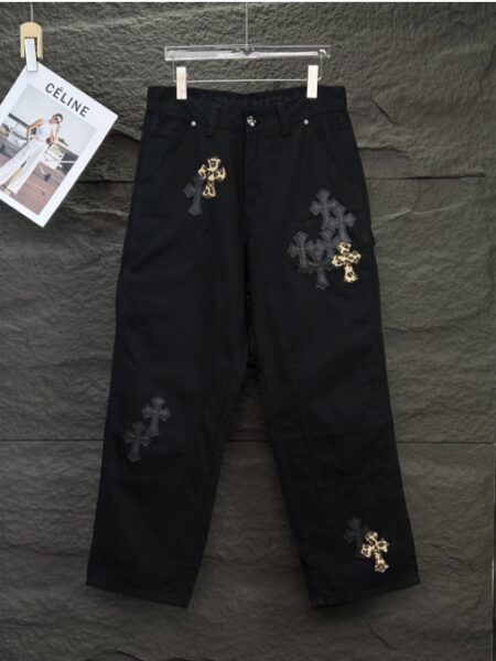 [크롬하츠] 크로스 패치 블랙 데님 팬츠