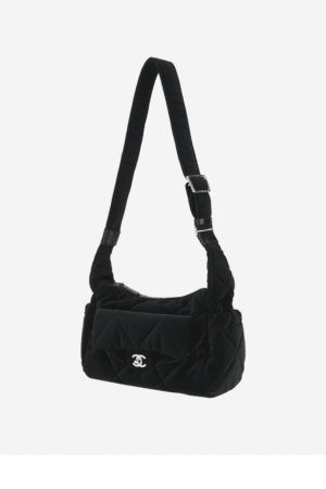 [샤넬] 시즌 CC 로고 퀼팅 벨벳 볼링백 크로스백 블랙 AS5054