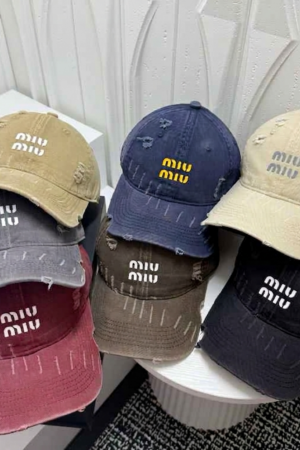 [미우미우] 디스트레스드 코튼 베이스볼 캡 (7 COLORS)