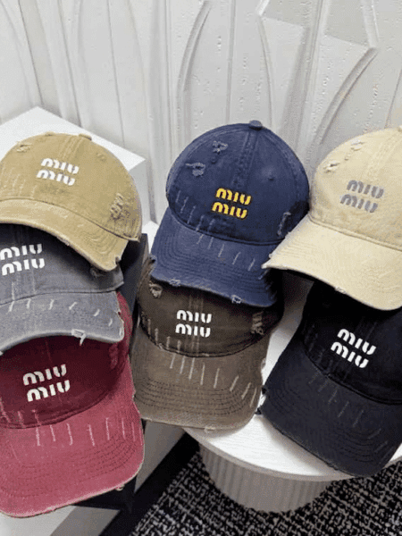 [미우미우] 디스트레스드 코튼 베이스볼 캡 (7 COLORS)