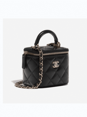 [샤넬] 미니 베니티백 램스킨 블랙 탑 핸들 체인 금장 AP2198