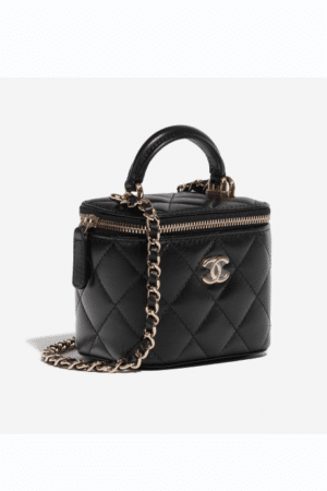 [샤넬] 미니 베니티백 램스킨 블랙 탑 핸들 체인 금장 AP2198