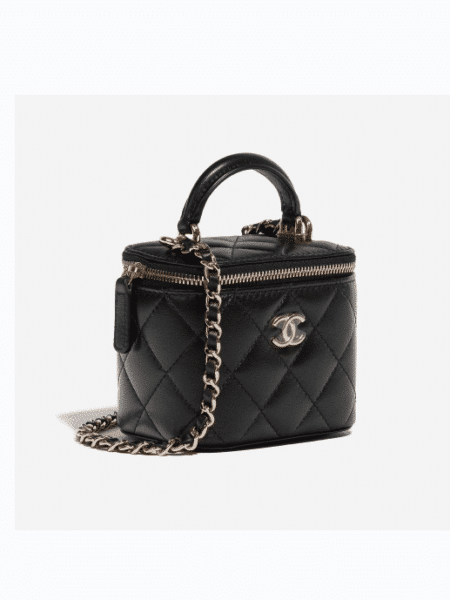 [샤넬] 미니 베니티백 램스킨 블랙 탑 핸들 체인 금장 AP2198