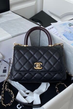 [샤넬] 코코 핸들 미니 리자드 탑 블랙 캐비어 카프스킨 금장 AS2215 Y61556 94305