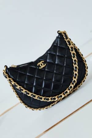 [샤넬] 23B 미디움 체인 호보백 블랙 램스킨 금장 AS4378