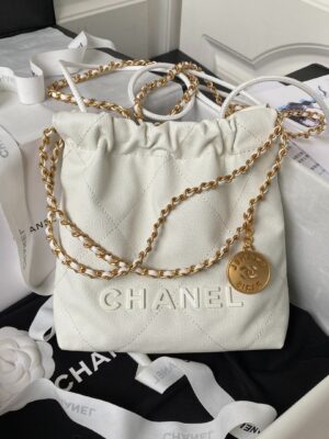 [샤넬] 22 미니 화이트 케비어 카프스킨 핸드백 골드체인 AS3980