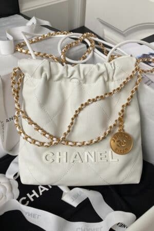 [샤넬] 22 미니 화이트 케비어 카프스킨 핸드백 골드체인 AS3980