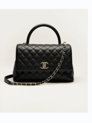 [샤넬] 핸들 장식의 미디엄 플랩 백 캐비어 금장 메탈 블랙 A92991
