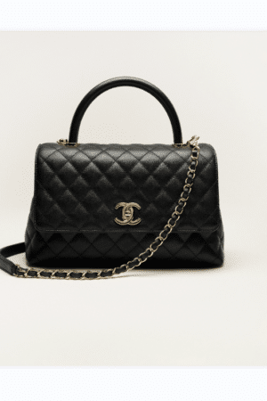 [샤넬] 핸들 장식의 미디엄 플랩 백 캐비어 금장 메탈 블랙 A92991