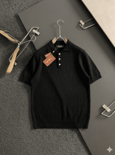 [로로피아나] 메쉬 펀칭 카라 니트 반팔 (3 COLORS)